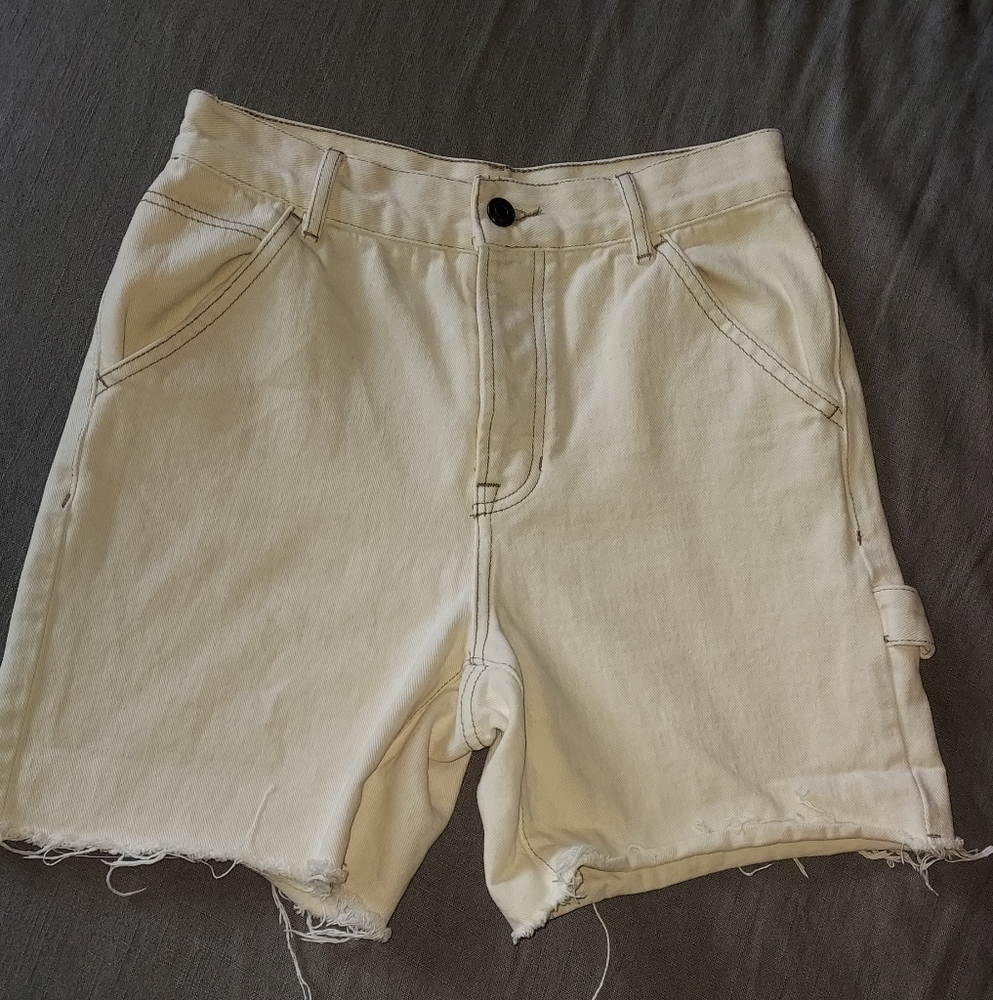 Pacsun womens carpenter shorts denim cut off cream size 26